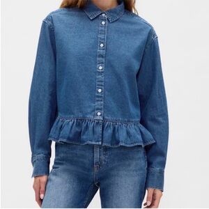 Relaxed Cropped Poplin Peplum Shirt